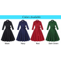 Belle Poque 3/4 Manche V-Neck Haute Stretchy Noir 50s Style Rockabilly Pinup Swing Wrap Retro Vintage Robe BP000095-1